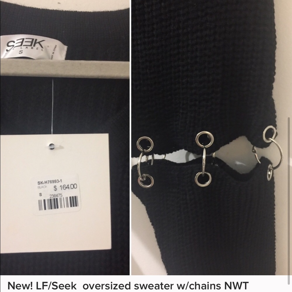 New! LF/Seek oversized chunky knit sweater w/chain - Picture 3 of 3